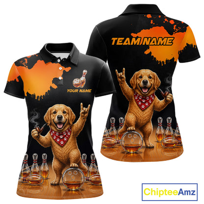 Orange Funny Bowling Shirt For Women, Whiskey Drunk Dog Retro Bowling Jersey, Bowler Team Apparel Gift NYN4292