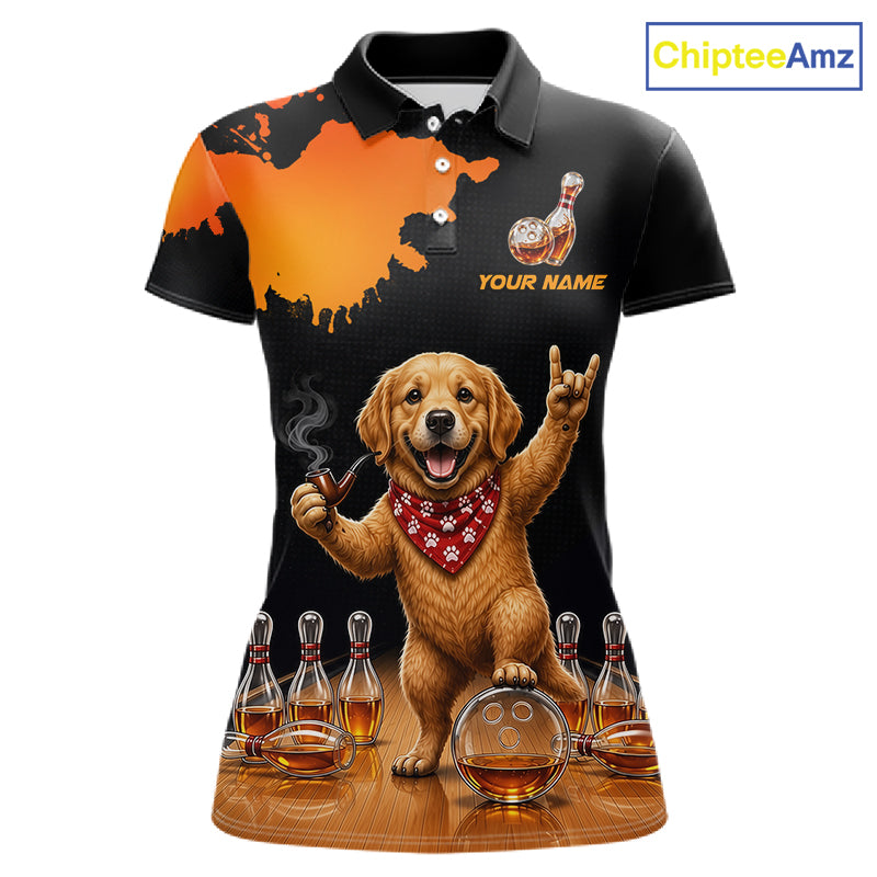 Orange Funny Bowling Shirt For Women, Whiskey Drunk Dog Retro Bowling Jersey, Bowler Team Apparel Gift NYN4292