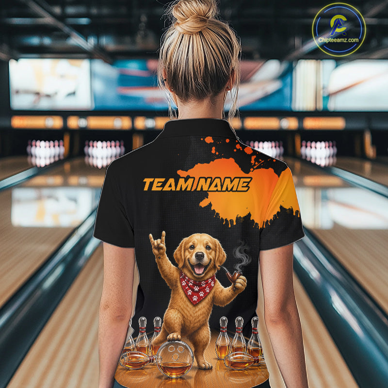 Orange Funny Bowling Shirt For Women, Whiskey Drunk Dog Retro Bowling Jersey, Bowler Team Apparel Gift NYN4292