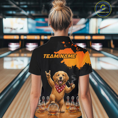Orange Funny Bowling Shirt For Women, Whiskey Drunk Dog Retro Bowling Jersey, Bowler Team Apparel Gift NYN4292