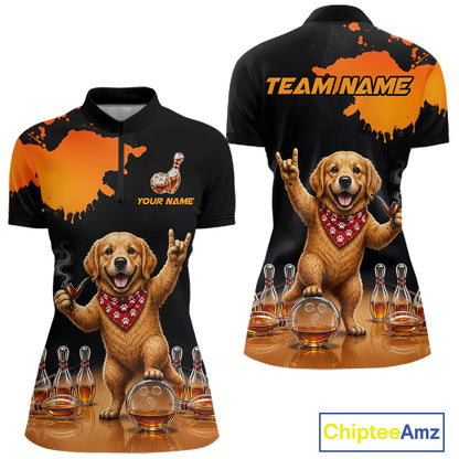 Orange Funny Bowling Shirt For Women, Whiskey Drunk Dog Retro Bowling Jersey, Bowler Team Apparel Gift NYN4292