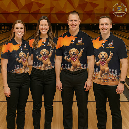 Orange Funny Bowling Shirt For Men, Whiskey Drunk Dog Retro Bowling Jersey, Bowler Team Apparel Gift NYN4292