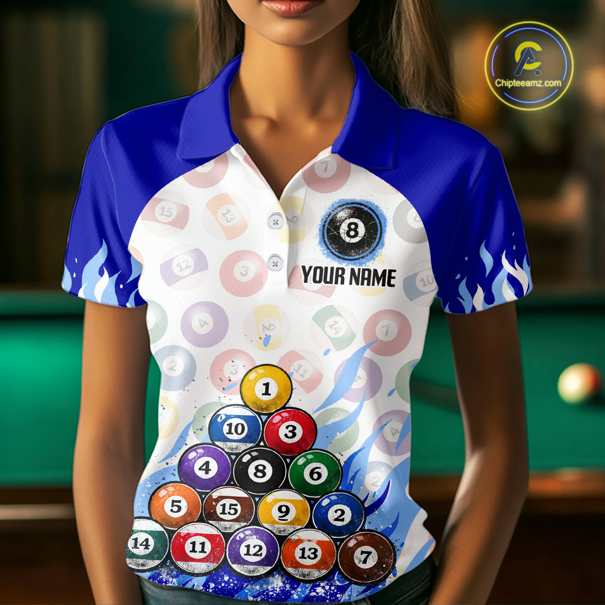 Blue Pool Billiard Balls League Jerseys For Women Custom Grunge Ball 8 Billiard Team Jersey NYN2316