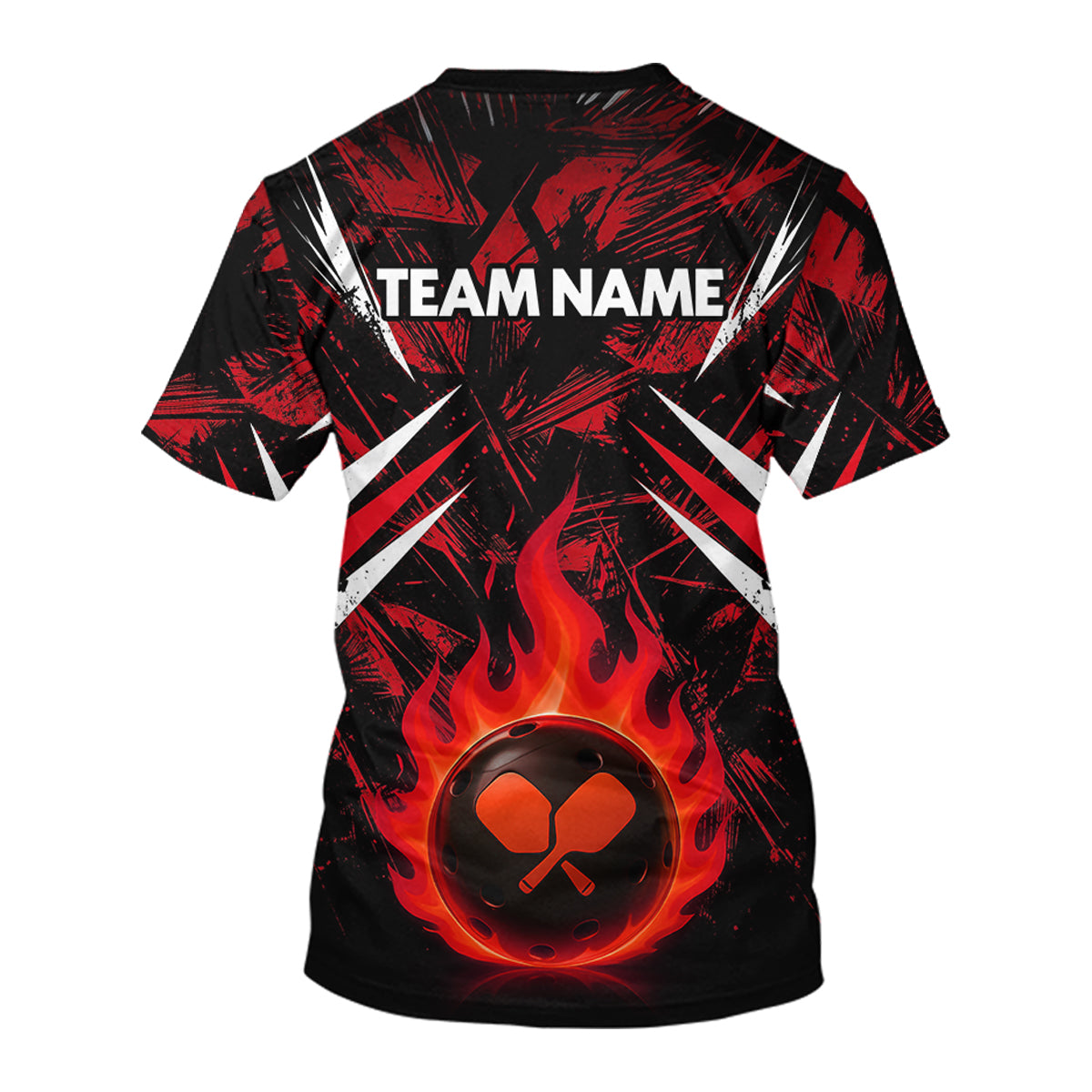 Custom Red Grunge Fire Flame Pickleball Ball & Paddle T-Shirt For Men Outfits Pickleball Jersey NYN2576