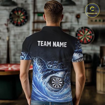 Personalized Funny Shark Waving Blue Dartboard Men Darts Polo Shirt Custom Darts Team Jerseys NYN2583