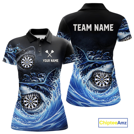 Personalized Funny Shark Waving Blue Dartboard Women Darts Polo Shirt Custom Darts Team Jerseys NYN2583