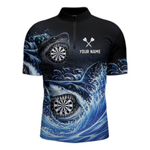 Load image into Gallery viewer, Personalized Funny Shark Waving Blue Dartboard Men Darts 1/4-Zip Shirt Custom Darts Team Jerseys NYN2583