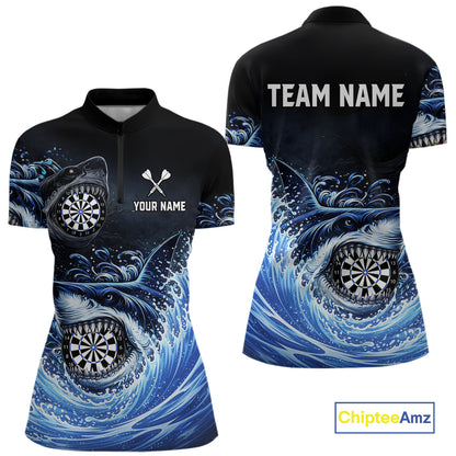 Personalized Funny Shark Waving Blue Dartboard Women Darts 1/4-Zip Shirt Custom Darts Team Jerseys NYN2583
