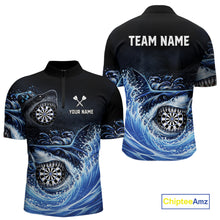 Load image into Gallery viewer, Personalized Funny Shark Waving Blue Dartboard Men Darts 1/4-Zip Shirt Custom Darts Team Jerseys NYN2583