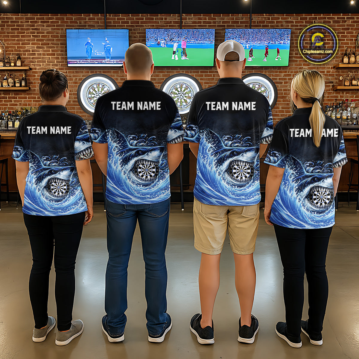 Personalized Funny Shark Waving Blue Dartboard Women Darts Polo Shirt Custom Darts Team Jerseys NYN2583