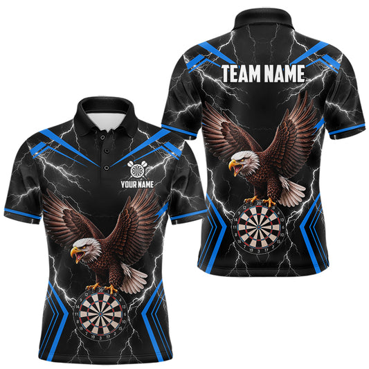 Thunder Lightning Eagle Men's Dart Polo Shirt, Personalized Blue Dart League Jersey, Athletic Tournament Apparel