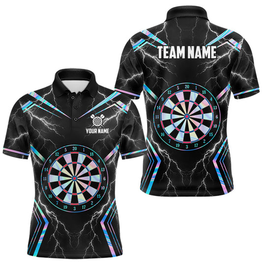 Holographic Dartboard Men's Dart Polo Shirt, Personalized Thunder Dart League Jersey, Athletic Apparel