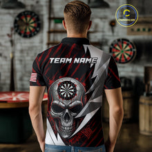 Load image into Gallery viewer, Silver Skull Red Grunge US Flag Men Darts Polo Shirt Custom Name Dart League Jerseys NYN2061