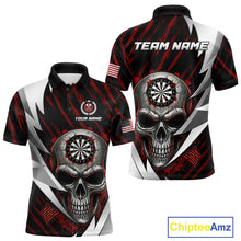 Load image into Gallery viewer, Silver Skull Red Grunge US Flag Men Darts Polo Shirt Custom Name Dart League Jerseys NYN2061