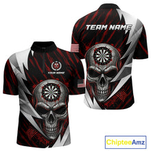 Load image into Gallery viewer, Silver Skull Red Grunge US Flag Men Darts Quarter-Zip Shirt Custom Name Dart League Jerseys NYN2061