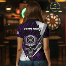Load image into Gallery viewer, Silver Skull Purple Grunge US Flag Women Darts Polo Shirt Custom Name Dart League Jerseys NYN2062
