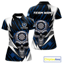 Load image into Gallery viewer, Silver Skull Blue Grunge US Flag Women Darts Polo Shirt Custom Name Dart League Jerseys NYN2063