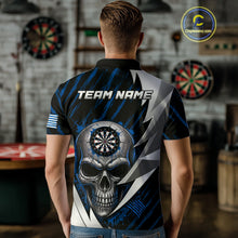 Load image into Gallery viewer, Silver Skull Blue Grunge US Flag Men Darts Polo Shirt Custom Name Dart League Jerseys NYN2063