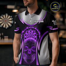 Load image into Gallery viewer, Silver Purple Flaming Skull Dartboard Men Darts Polo Shirt Custom Team Dart League Jerseys NYN2070
