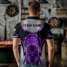 Load image into Gallery viewer, Silver Purple Flaming Skull Dartboard Men Darts Polo Shirt Custom Team Dart League Jerseys NYN2070