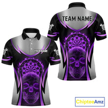 Load image into Gallery viewer, Silver Purple Flaming Skull Dartboard Men Darts Polo Shirt Custom Team Dart League Jerseys NYN2070