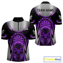 Load image into Gallery viewer, Silver Purple Flaming Skull Dartboard Men Darts Quarter-Zip Shirt Custom Team Dart League Jerseys NYN2070