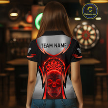 Load image into Gallery viewer, Silver Red Flaming Skull Dartboard Women Darts Polo Shirt Custom Team Dart League Jerseys NYN2071