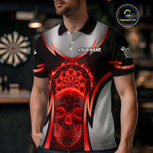 Load image into Gallery viewer, Silver Red Flaming Skull Dartboard Men Darts Polo Shirt Custom Team Dart League Jerseys NYN2071
