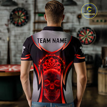 Load image into Gallery viewer, Silver Red Flaming Skull Dartboard Men Darts Polo Shirt Custom Team Dart League Jerseys NYN2071