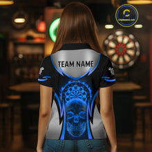 Load image into Gallery viewer, Silver Blue Flaming Skull Dartboard Women Darts Polo Shirt Custom Team Dart League Jerseys NYN2072