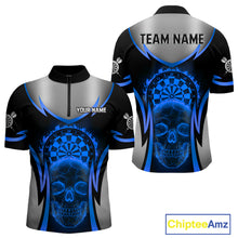 Load image into Gallery viewer, Silver Blue Flaming Skull Dartboard Men Darts Quarter-Zip Shirt Custom Team Dart League Jerseys NYN2072