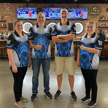 Load image into Gallery viewer, Silver Blue Flaming Skull Dartboard Women Darts Quarter-Zip Shirt Custom Team Dart League Jerseys NYN2072