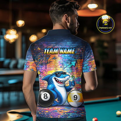 Custom Funny Shark Pool 8 Ball & 9 Ball Men Billiard Shirt Personalized Graffiti Billiard Attire NYN2594