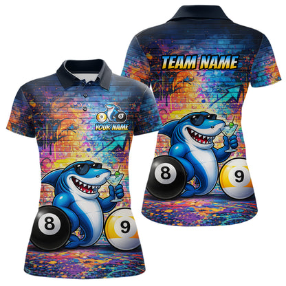 Custom Funny Shark Pool 8 Ball & 9 Ball Women Billiard Shirt Personalized Graffiti Billiard Attire NYN2594