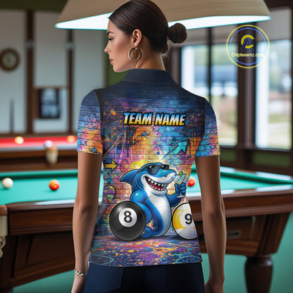 Custom Funny Shark Pool 8 Ball & 9 Ball Women Billiard Shirt Personalized Graffiti Billiard Attire NYN2594