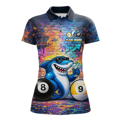 Custom Funny Shark Pool 8 Ball & 9 Ball Women Billiard Shirt Personalized Graffiti Billiard Attire NYN2594