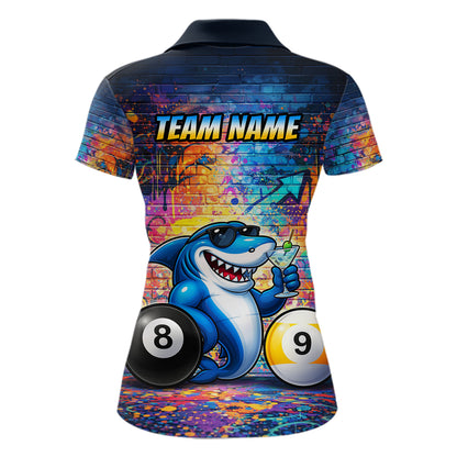 Custom Funny Shark Pool 8 Ball & 9 Ball Women Billiard Shirt Personalized Graffiti Billiard Attire NYN2594