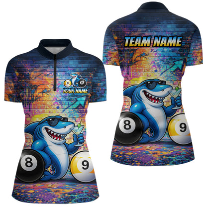 Custom Funny Shark Pool 8 Ball & 9 Ball Women Billiard Shirt Personalized Graffiti Billiard Attire NYN2594