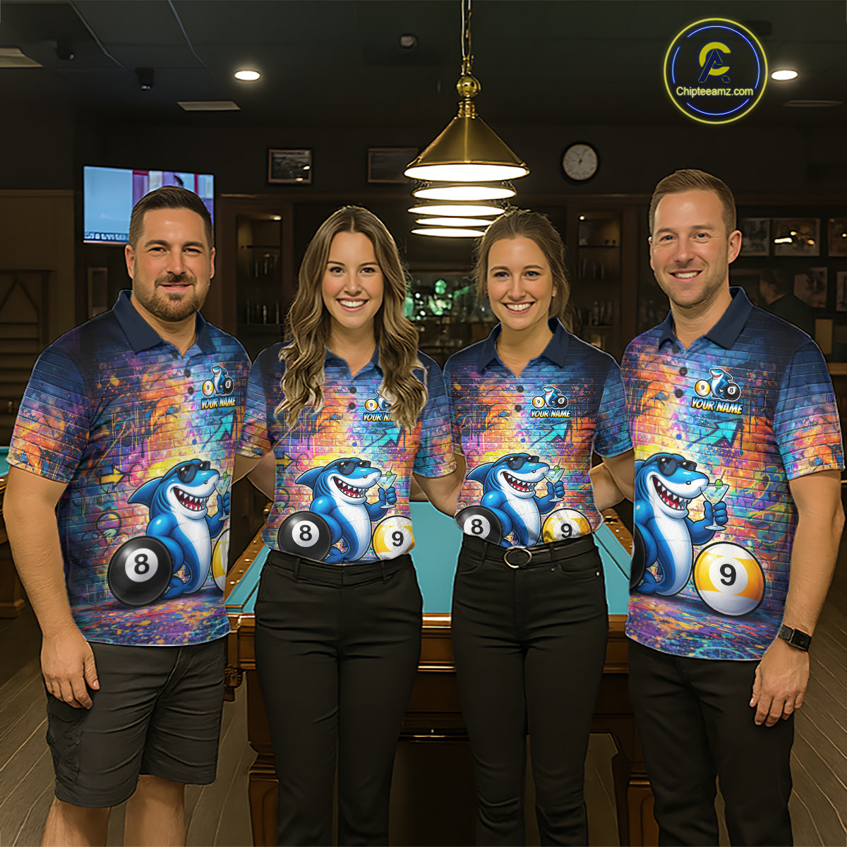 Custom Funny Shark Pool 8 Ball & 9 Ball Men Billiard Shirt Personalized Graffiti Billiard Attire NYN2594
