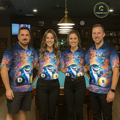 Custom Funny Shark Pool 8 Ball & 9 Ball Men Billiard Shirt Personalized Graffiti Billiard Attire NYN2594