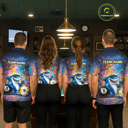 Custom Funny Shark Pool 8 Ball & 9 Ball Men Billiard Shirt Personalized Graffiti Billiard Attire NYN2594