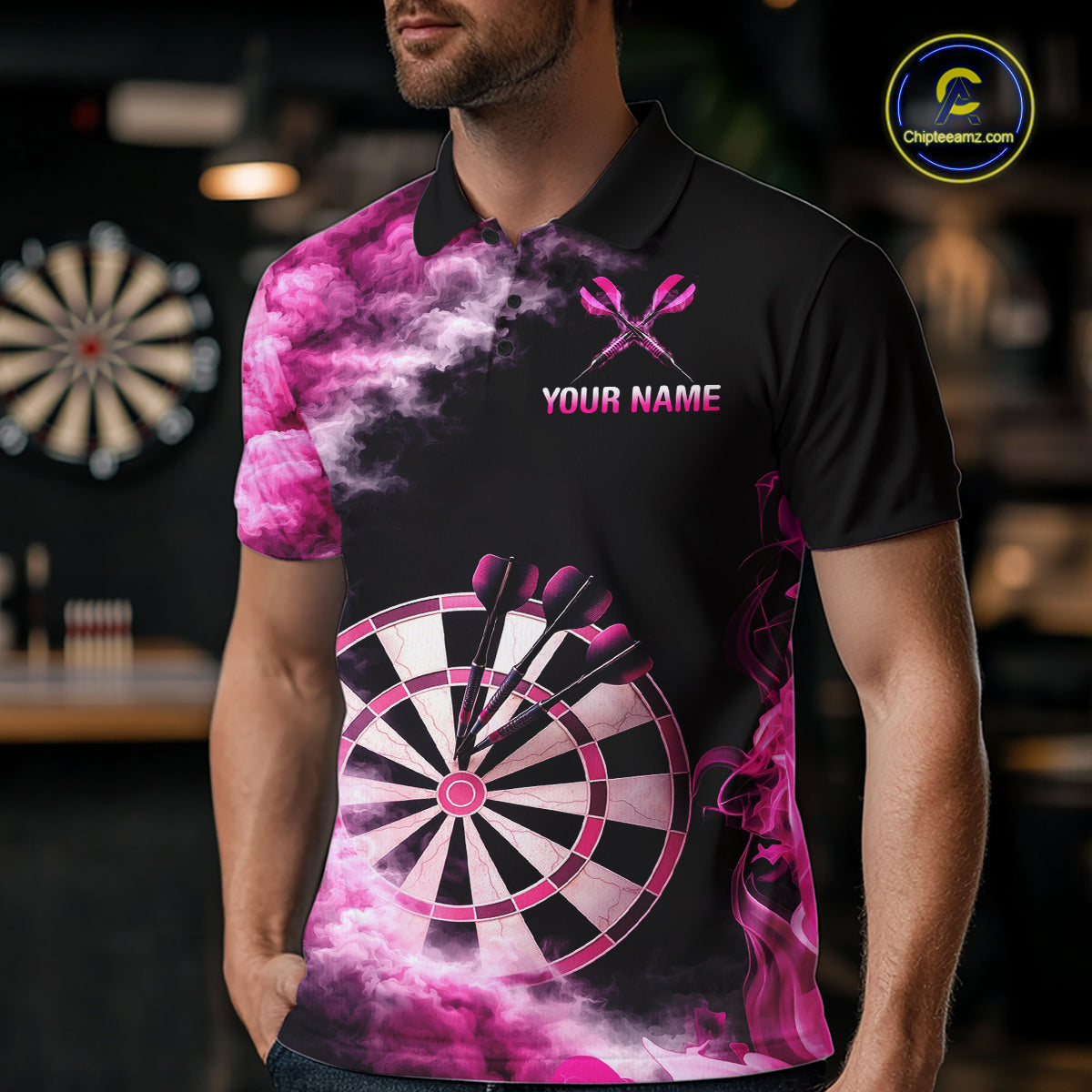 Custom Pink Smokes Dartboard & Arrow Men Darts Polo Shirt Personalized Darts Team Jerseys NYN2597