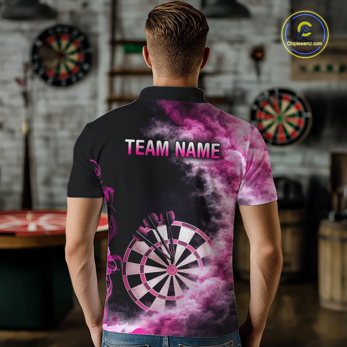 Custom Pink Smokes Dartboard & Arrow Men Darts Polo Shirt Personalized Darts Team Jerseys NYN2597