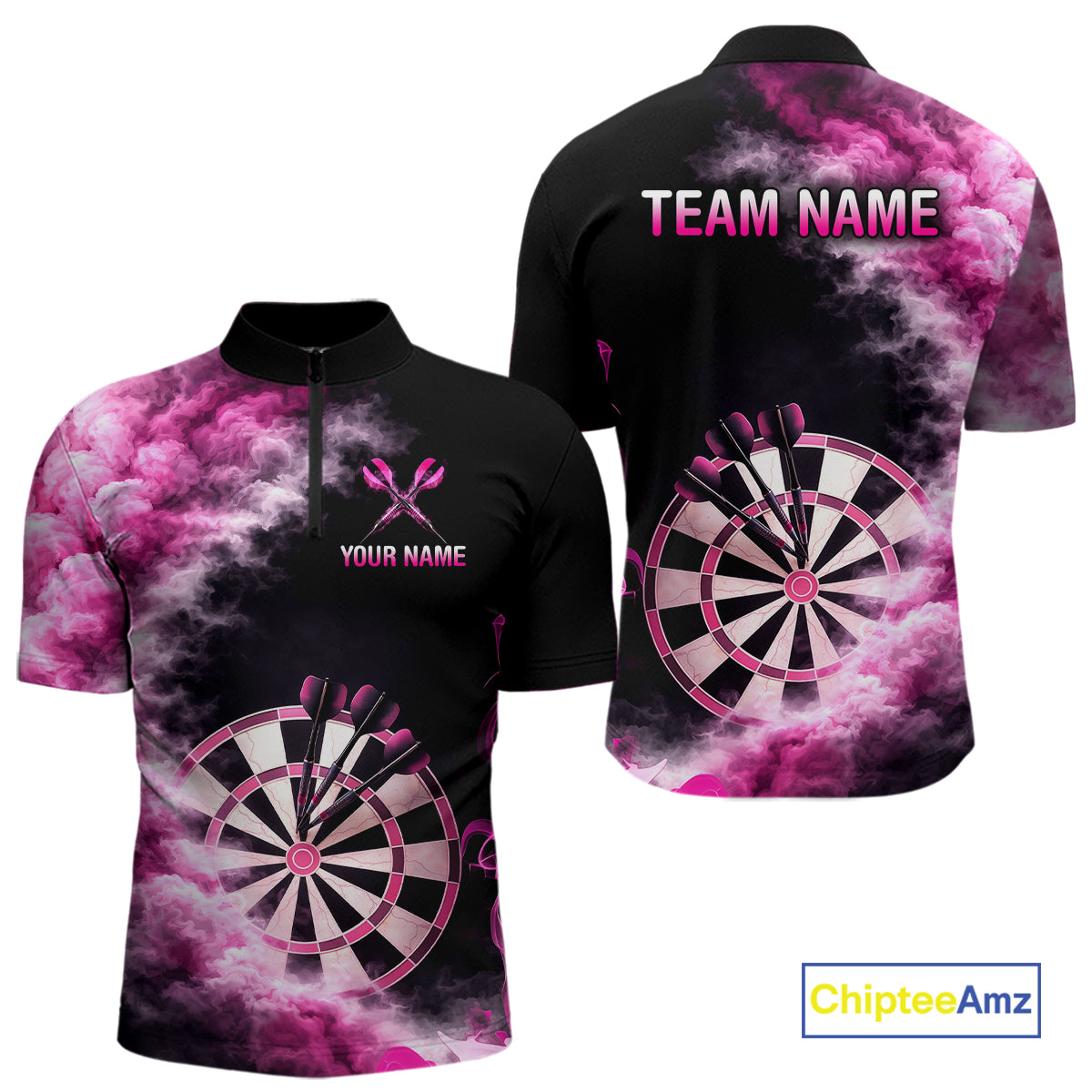 Custom Pink Smokes Dartboard & Arrow Men Darts 1/4-Zip Shirt Personalized Darts Team Jerseys NYN2597