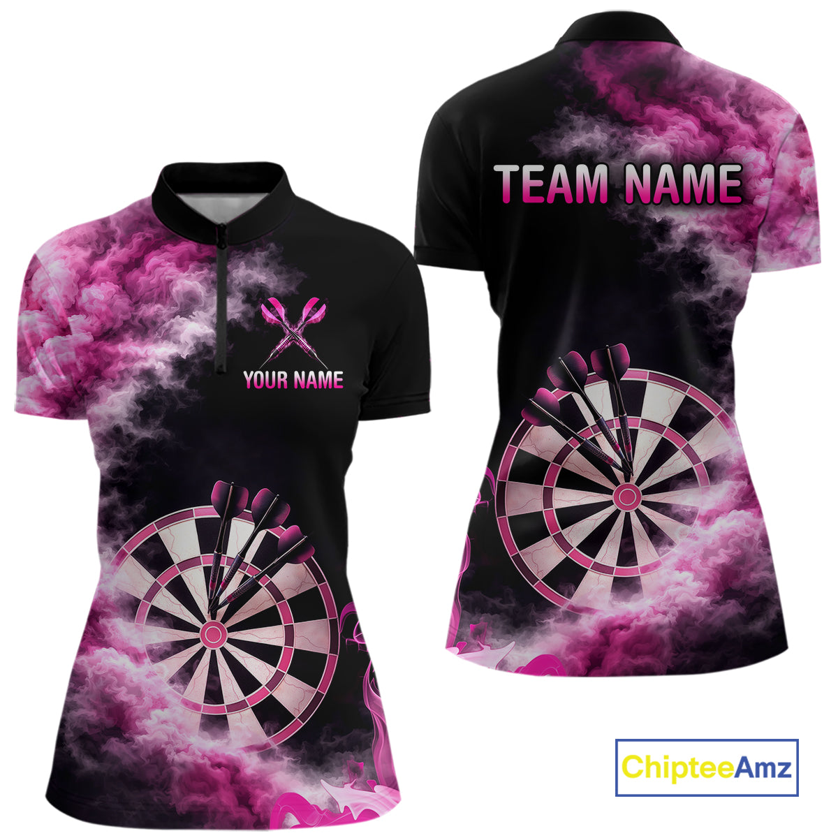 Custom Pink Smokes Dartboard & Arrow Women Darts 1/4-Zip Shirt Personalized Darts Team Jerseys NYN2597