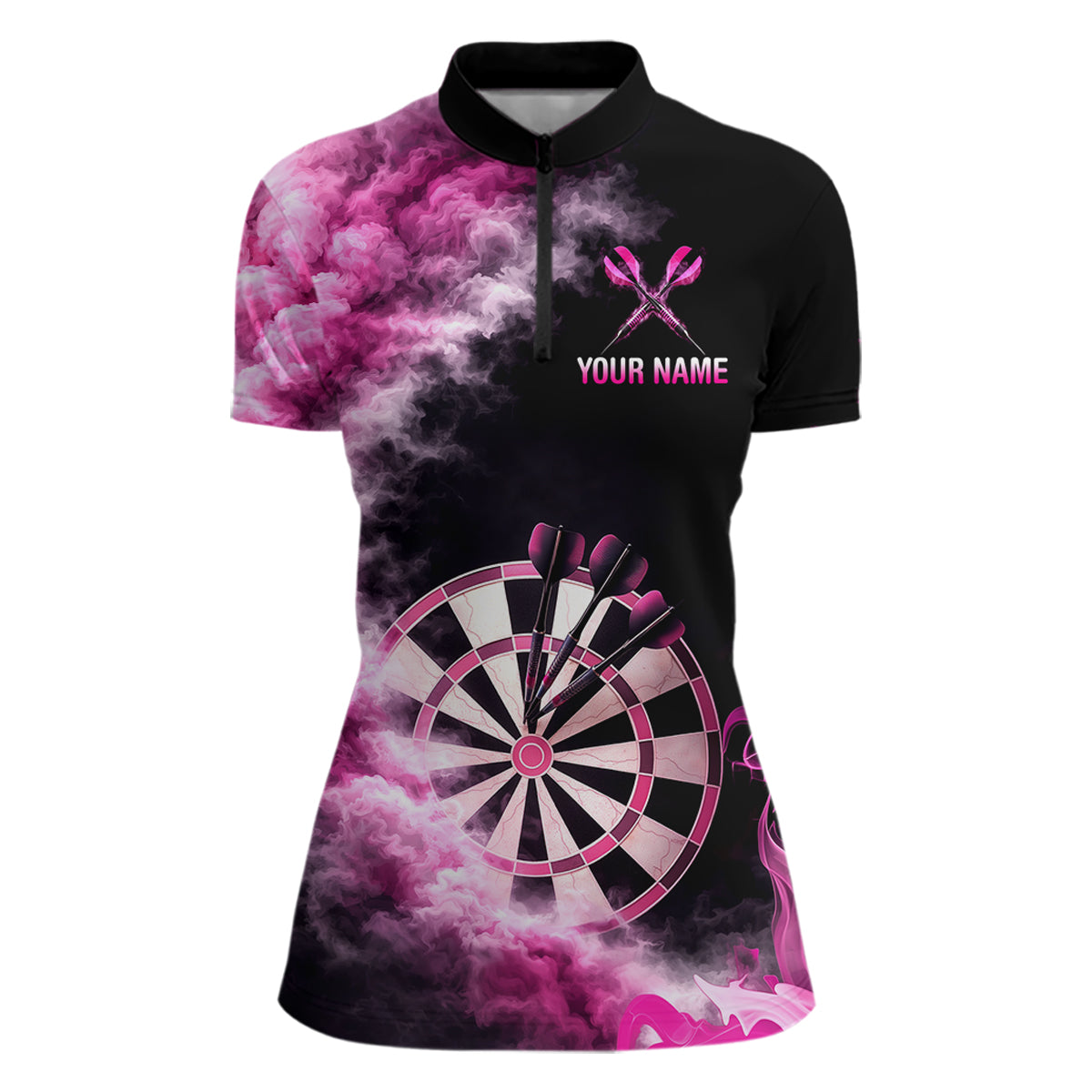 Custom Pink Smokes Dartboard & Arrow Women Darts 1/4-Zip Shirt Personalized Darts Team Jerseys NYN2597