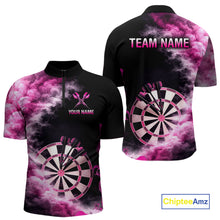 Load image into Gallery viewer, Custom Pink Smokes Dartboard &amp; Arrow Men Darts 1/4-Zip Shirt Personalized Darts Team Jerseys NYN2597