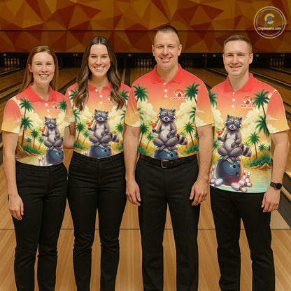 Custom Name Funny Bowling Shirt For Men, Raccoon With Cocktail Sunset Bowling Apparel Gift For Bowlers NYN4312