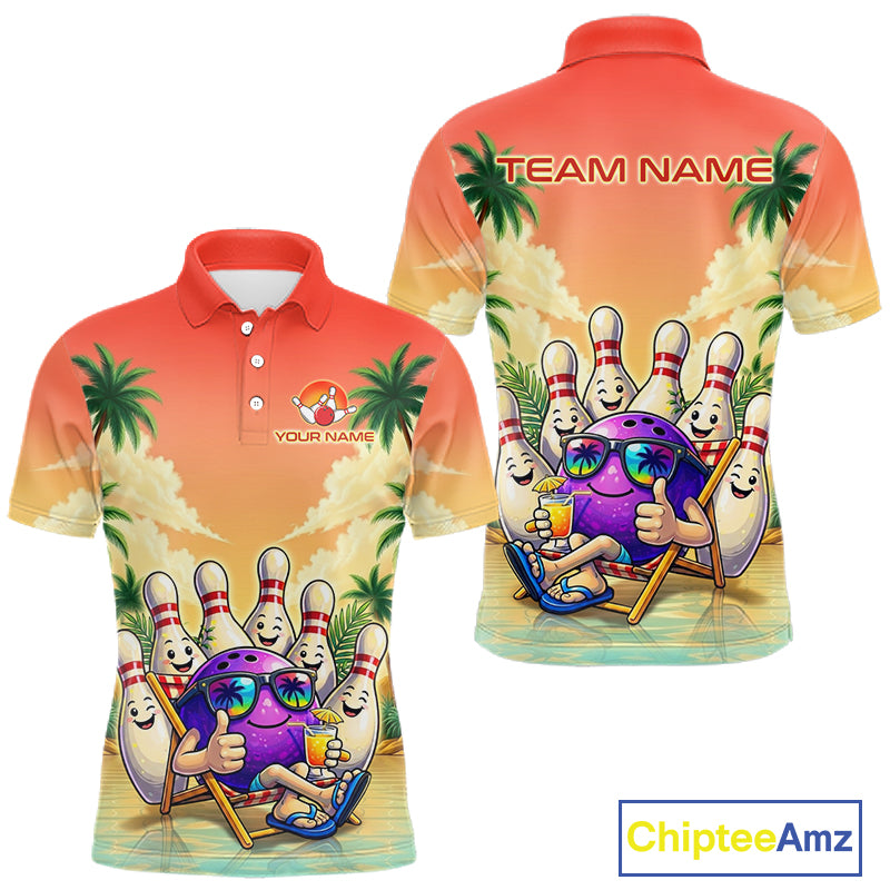 Personalized Funny Bowling Jersey For Men Custom Name Tropical Beach Bowling Polo Quarter-Zip Shirt NYN4313