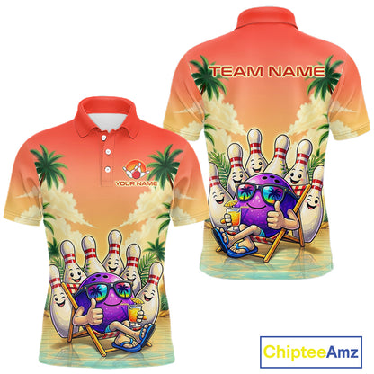 Personalized Funny Bowling Jersey For Men Custom Name Tropical Beach Bowling Polo Quarter-Zip Shirt NYN4313